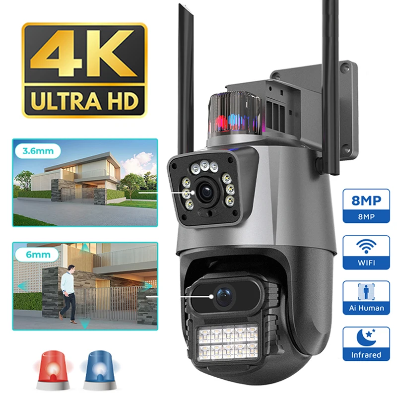 4K 8-мегапиксельная Wifi Камера с двойным объективом Автоматическое отслеживание 2 способа Аудио Беспроводная камера наблюдения IP-камера для защиты безопасности умного дома