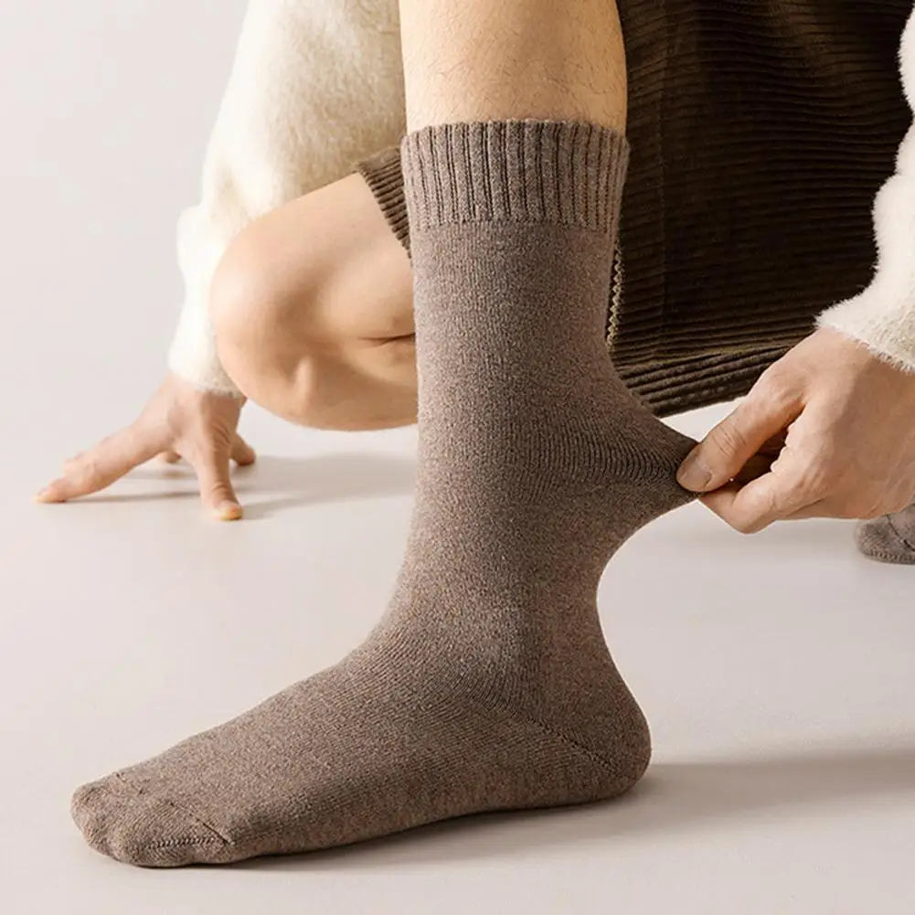 Теплые носки до середины икры, мужские теплые кашемировые носки до икр, уютные дышащие чулки до колена на зиму, утолщенные на осень, на зиму