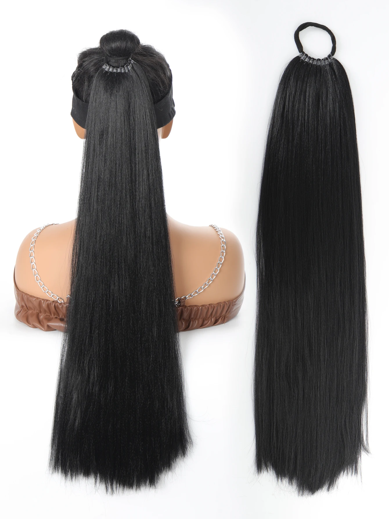 Синтетическое наращивание в конский хвост с помощью резинки для волос Длиной 24 дюйма, прямые волосы для плетения, плетеные своими руками для косплея женщин и девочек