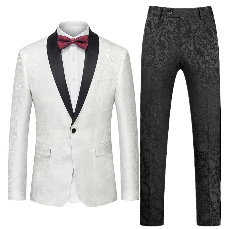 Костюм из жаккардовой ткани, мужской костюм для свадебной вечеринки, пиджак и брюки на одной пуговице, черные блейзеры с лацканами, Куртка, Брюки M-6XL