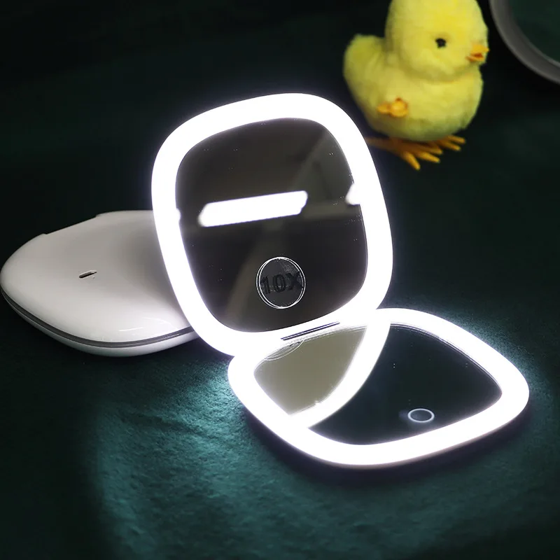 Перезаряжаемое через USB Складное Портативное светодиодное зеркало для макияжа с сенсорным экраном с затемнением, портативное с 10-кратным увеличением, дорожные косметические зеркала