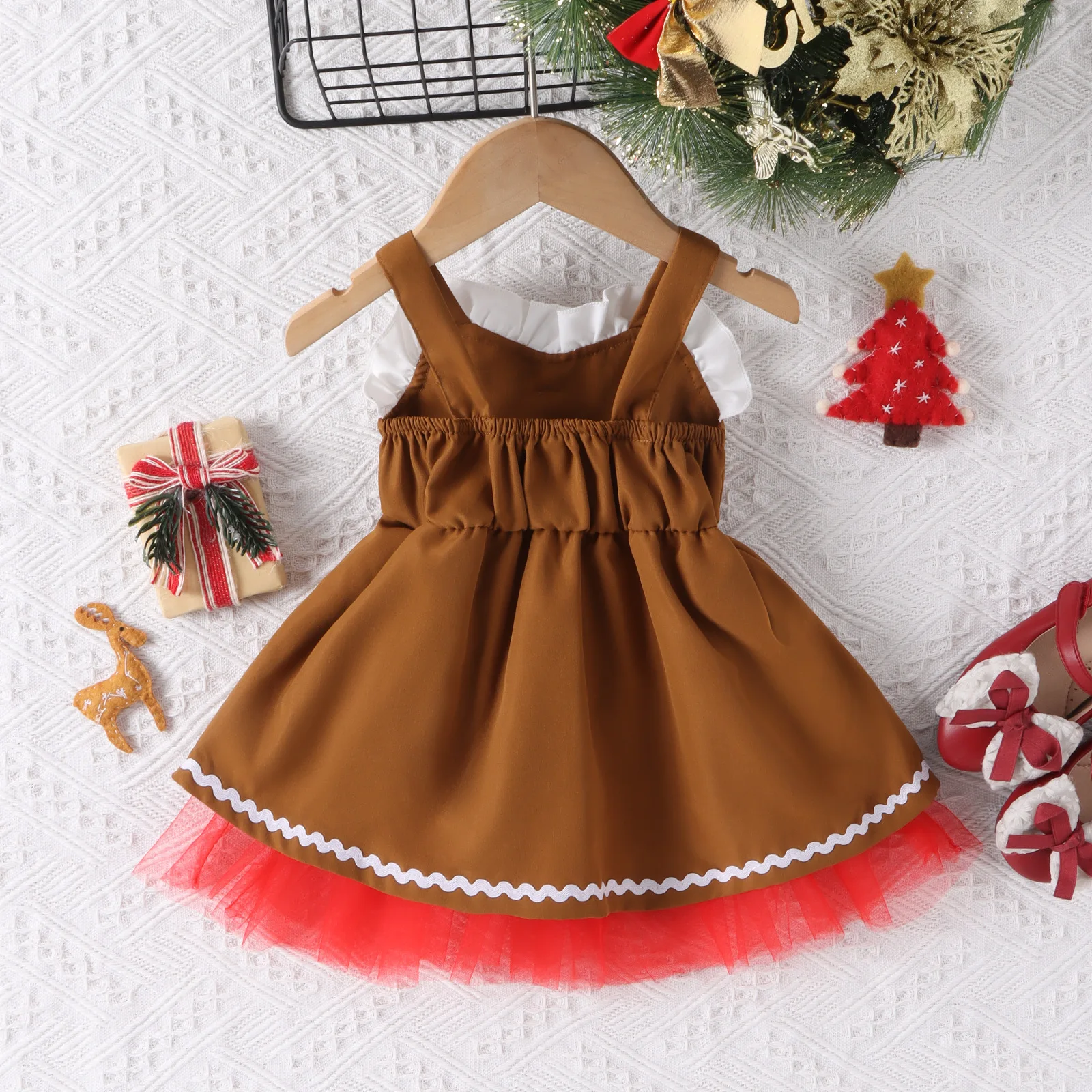 Модные рождественские платья для маленьких девочек 2023 года, платье принцессы с пайетками в виде коричневого оленя без рукавов для девочек, Новогодний рождественский костюм