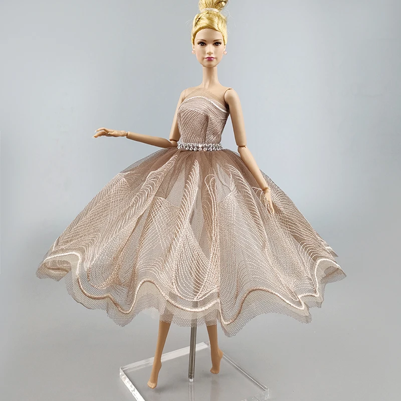 Балетное платье-пачка цвета хаки с волнами для куклы Барби, наряды, аксессуары для кукол, одежда для танцев, 3-слойная юбка со стразами, вечернее платье
