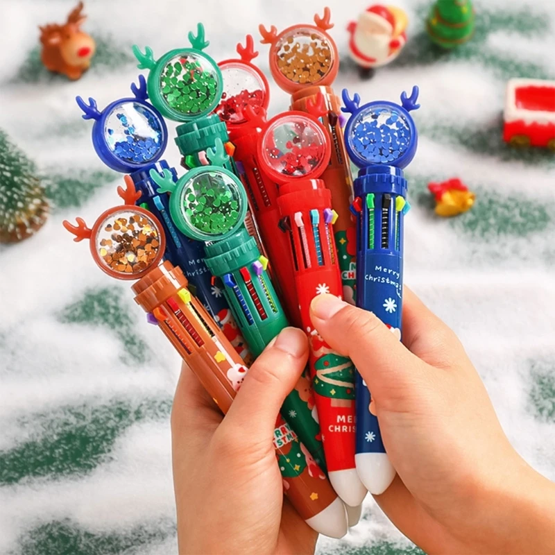 10 Цветов шариковых ручек 0,5 мм, выдвижная шариковая ручка, Рождественский Лось, Чернильные ручки для офиса, школьные принадлежности, Рождественский челночный корабль