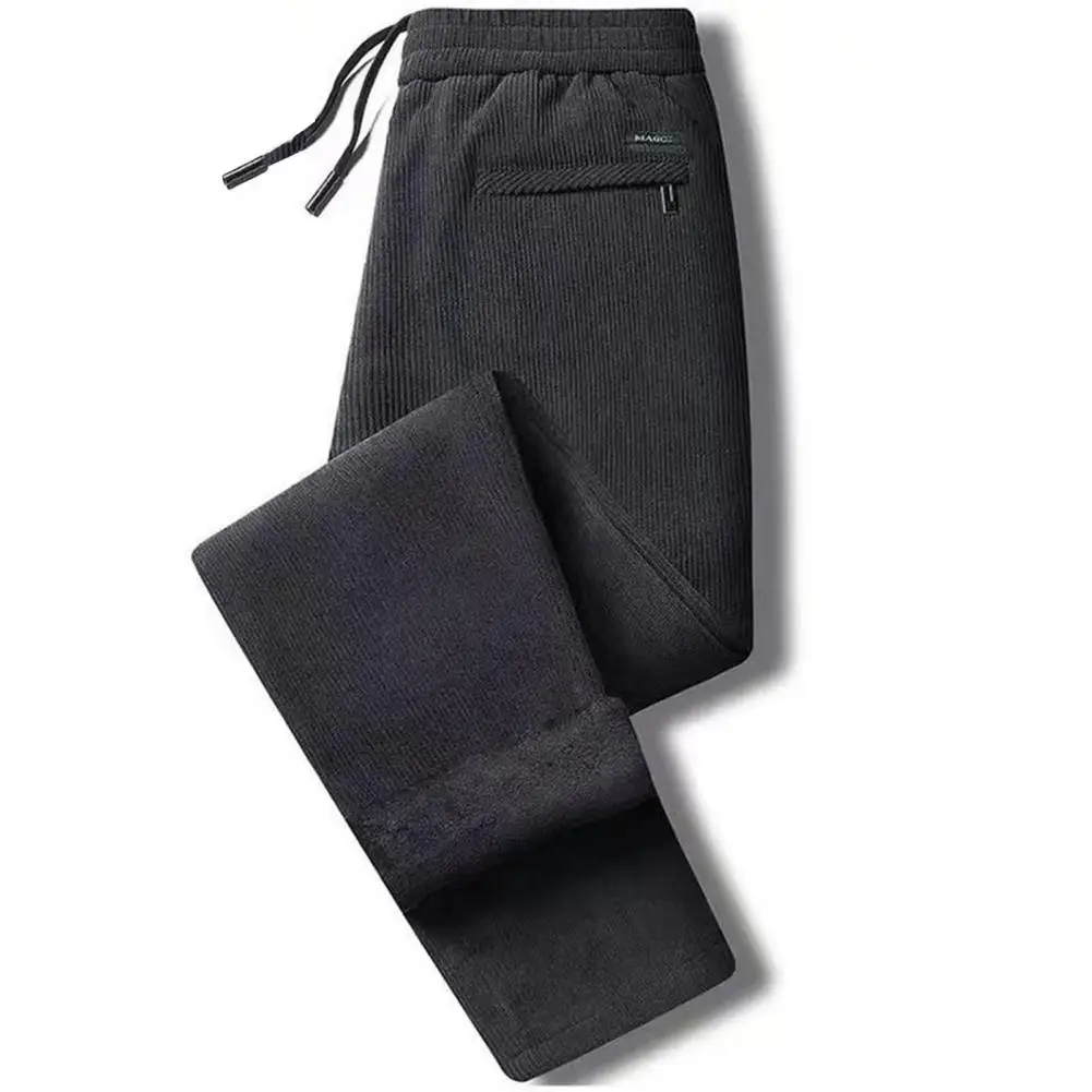 Однотонные мужские брюки Уютные мужские зимние брюки с эластичной резинкой на талии, плюшевые карманы, широкие штанины прямого кроя, идеально подходящие для повседневной носки