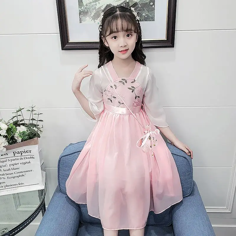 Платье для девочек Hanfu Детское платье для девочек в китайском стиле Летние платья принцессы Древний Стиль Древнее Платье Платья для девочек в цветочек Одежда