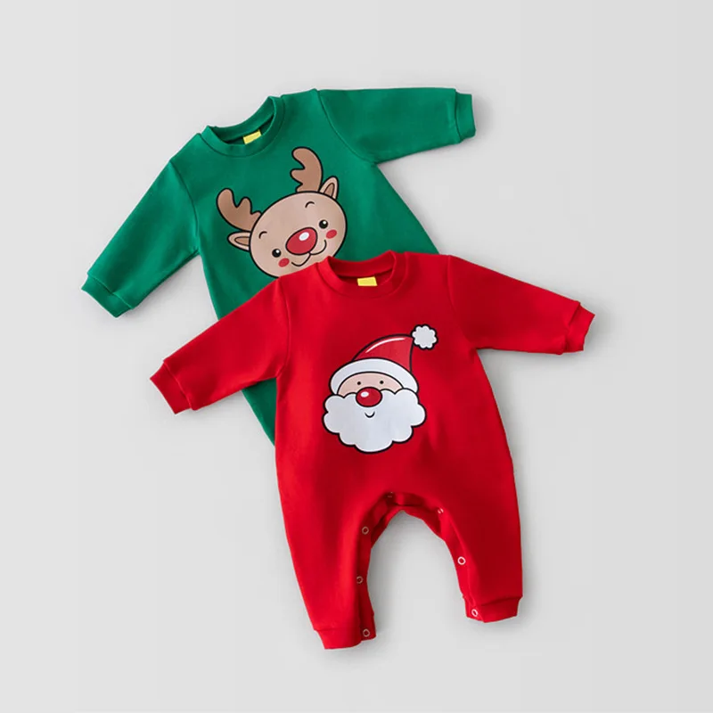 Комбинезон для новорожденных в корейском стиле, детский Рождественский комбинезон, милый костюм Санта-Клауса со Снеговиком с длинным рукавом, облегающий костюм со шляпами