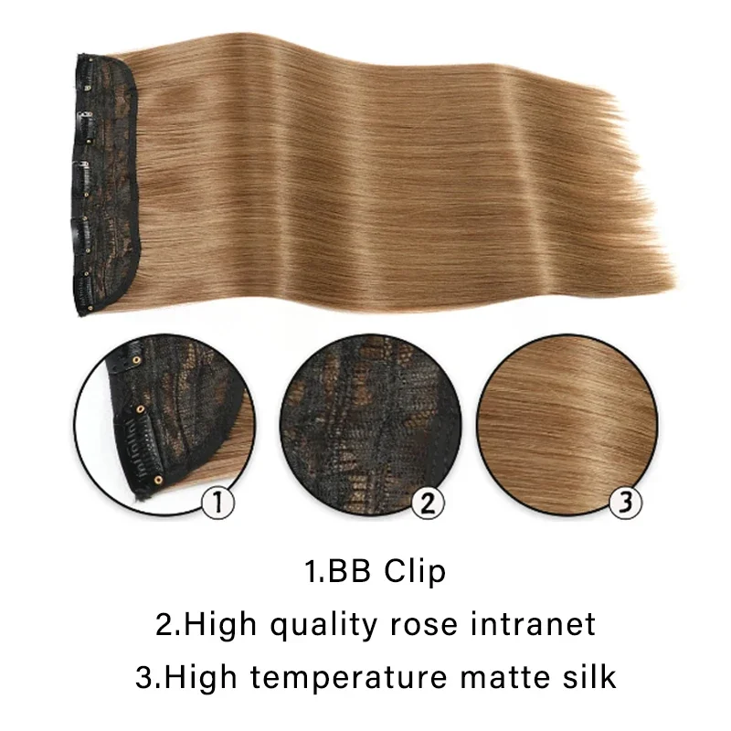 24 дюйма длиной, 5 зажимов, цельный шиньон для женщин, Синтетические натуральные прямые волосы для наращивания на всю голову, коричнево-красные накладные волосы