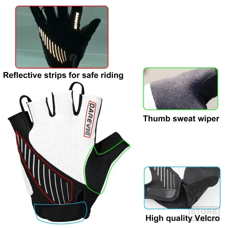 Велосипедные перчатки DAREVIE MTB Полупальцевые Тайваньские Импортные Перчатки с гелевой подкладкой, Высококачественные Противоударные Велосипедные Дышащие перчатки