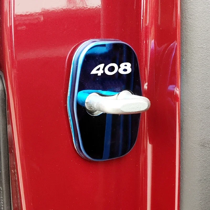 4шт Крышка дверного замка автомобиля, защитные наклейки, Антикоррозийная Эмблема, пряжка для Peugeot 408 2010-2019, логотип, украшение для автостайлинга,