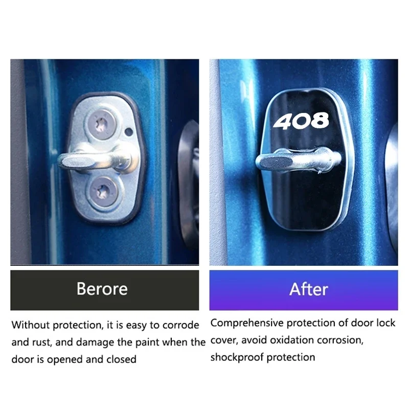 4шт Крышка дверного замка автомобиля, защитные наклейки, Антикоррозийная Эмблема, пряжка для Peugeot 408 2010-2019, логотип, украшение для автостайлинга,