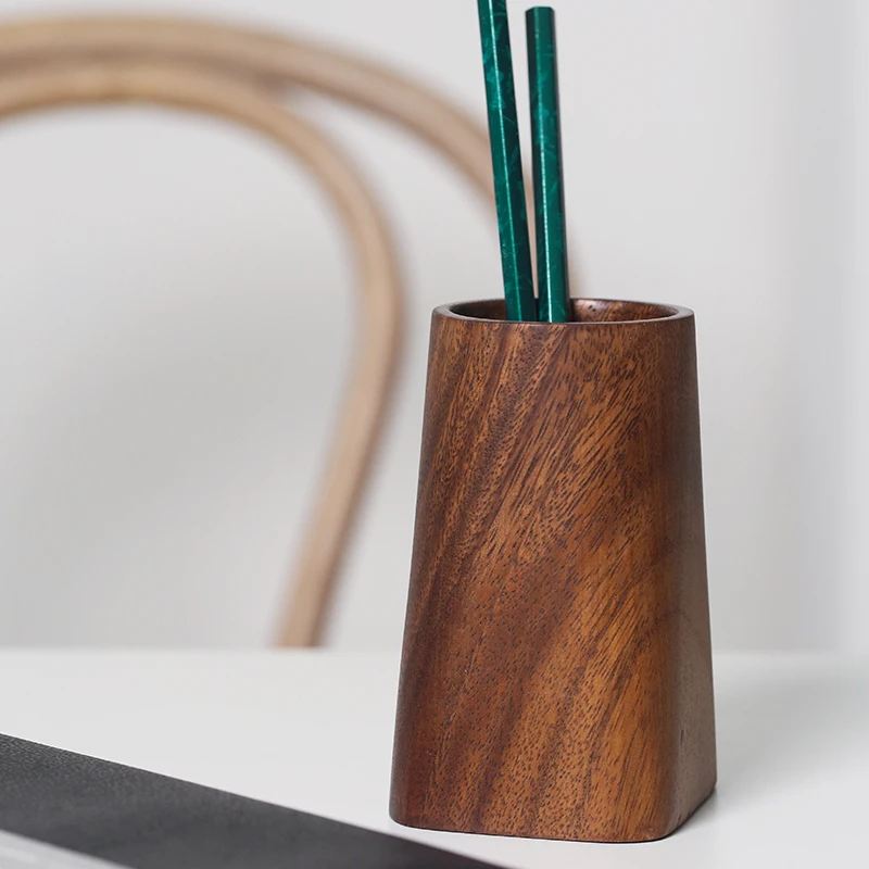 Porta-caneta de madeira de noz, Madeira inteira criativa, Madeira retro, Log moderno minimalista, Armazenamento de papelaria par