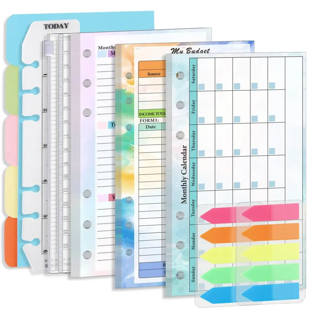 Страницы планирования целей в переплете A6 Красочный набор для пополнения ежедневника A6 на 82 листа 2024 Ежемесячный еженедельный планировщик с календарными вставками на 6 отверстий