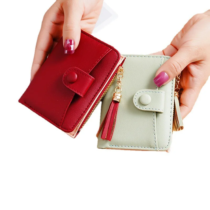 Женский кошелек, короткая сумка для карточек из искусственной кожи, однотонный простой кошелек для монет с застежкой-клипсой, женский кошелек