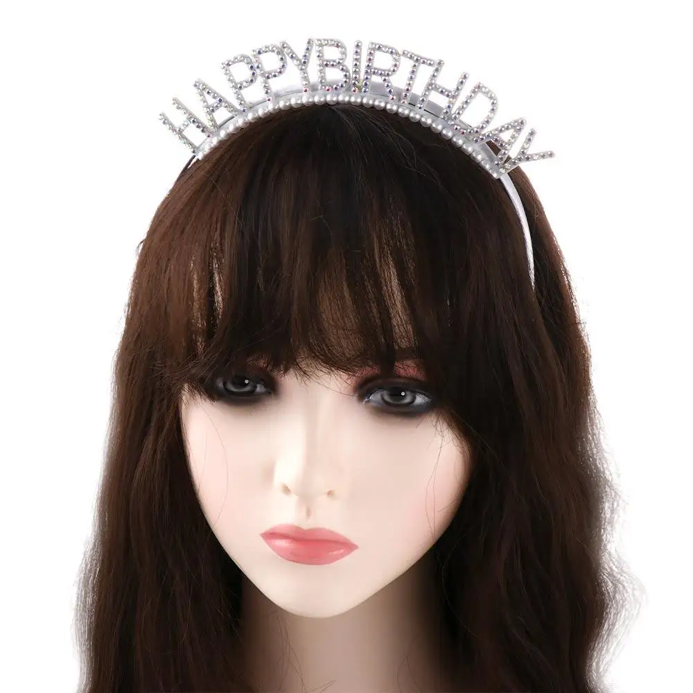 Изысканное украшение из сплава Pearl Queen на день рождения, повязка на голову с Днем рождения, обруч для волос, корона из горного хрусталя, женские украшения