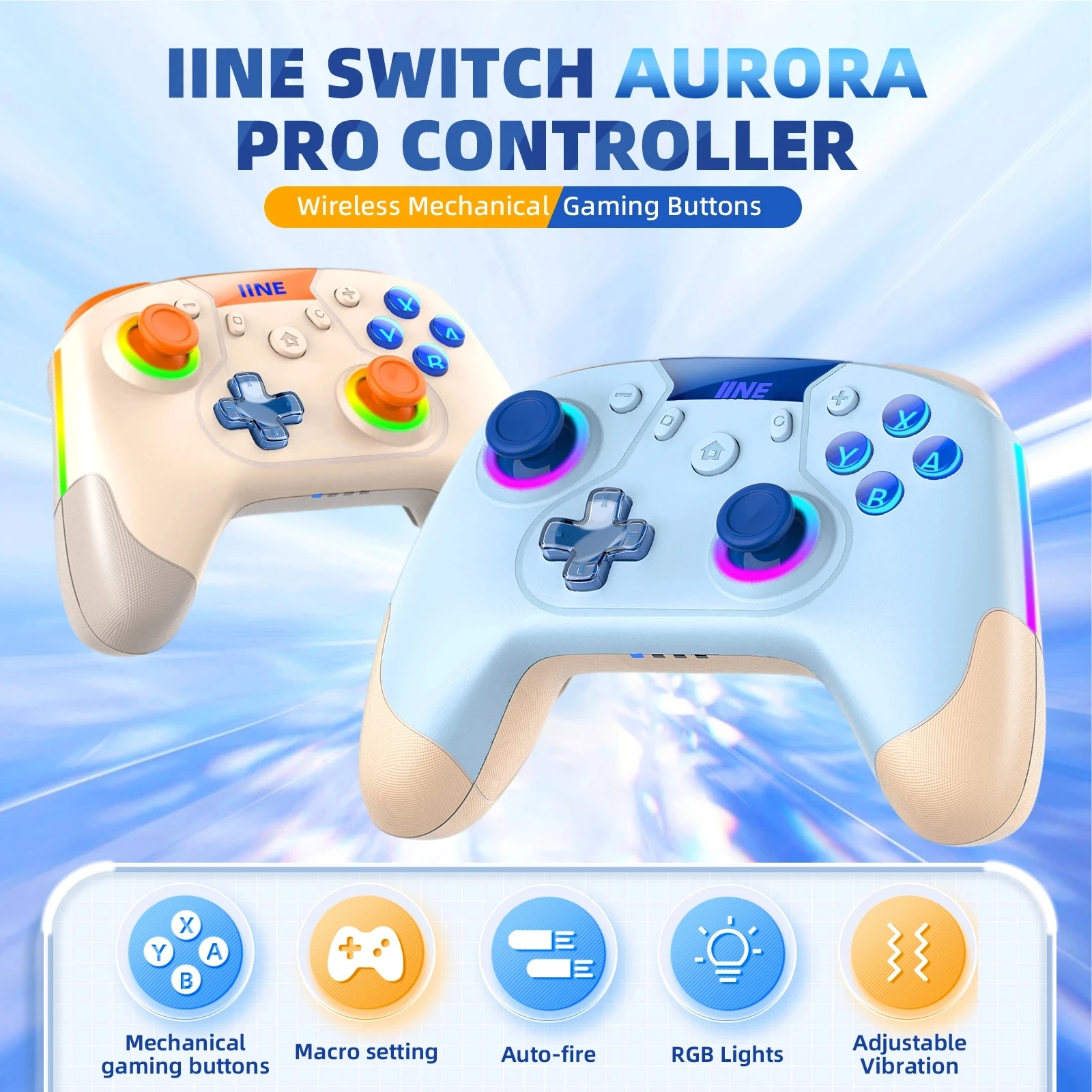 2023 Новый IINE Для Switch/OLED/Lite Steam Aurora Беспроводной геймпад Mechanical Pro Controller Wake Up Совместимость с RGB Световыми полосками