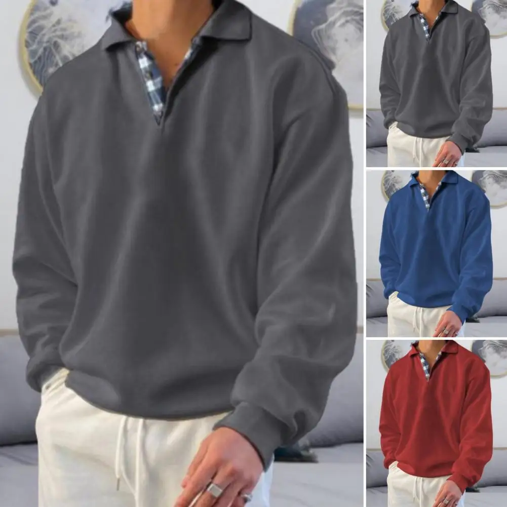 Мужская рубашка, стильная мужская толстовка средней длины, свободный пуловер с отворотом и пуговицами, однотонный цвет Плюс размер, идеально подходящий для осени-весны