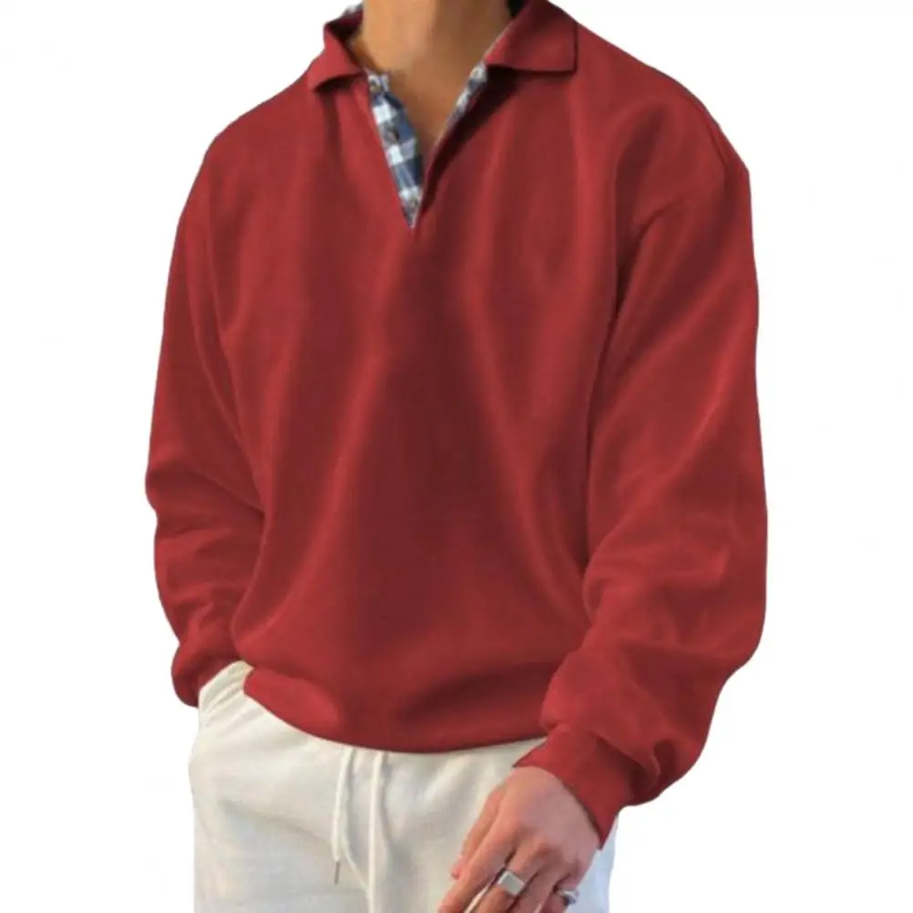 Мужская рубашка, стильная мужская толстовка средней длины, свободный пуловер с отворотом и пуговицами, однотонный цвет Плюс размер, идеально подходящий для осени-весны