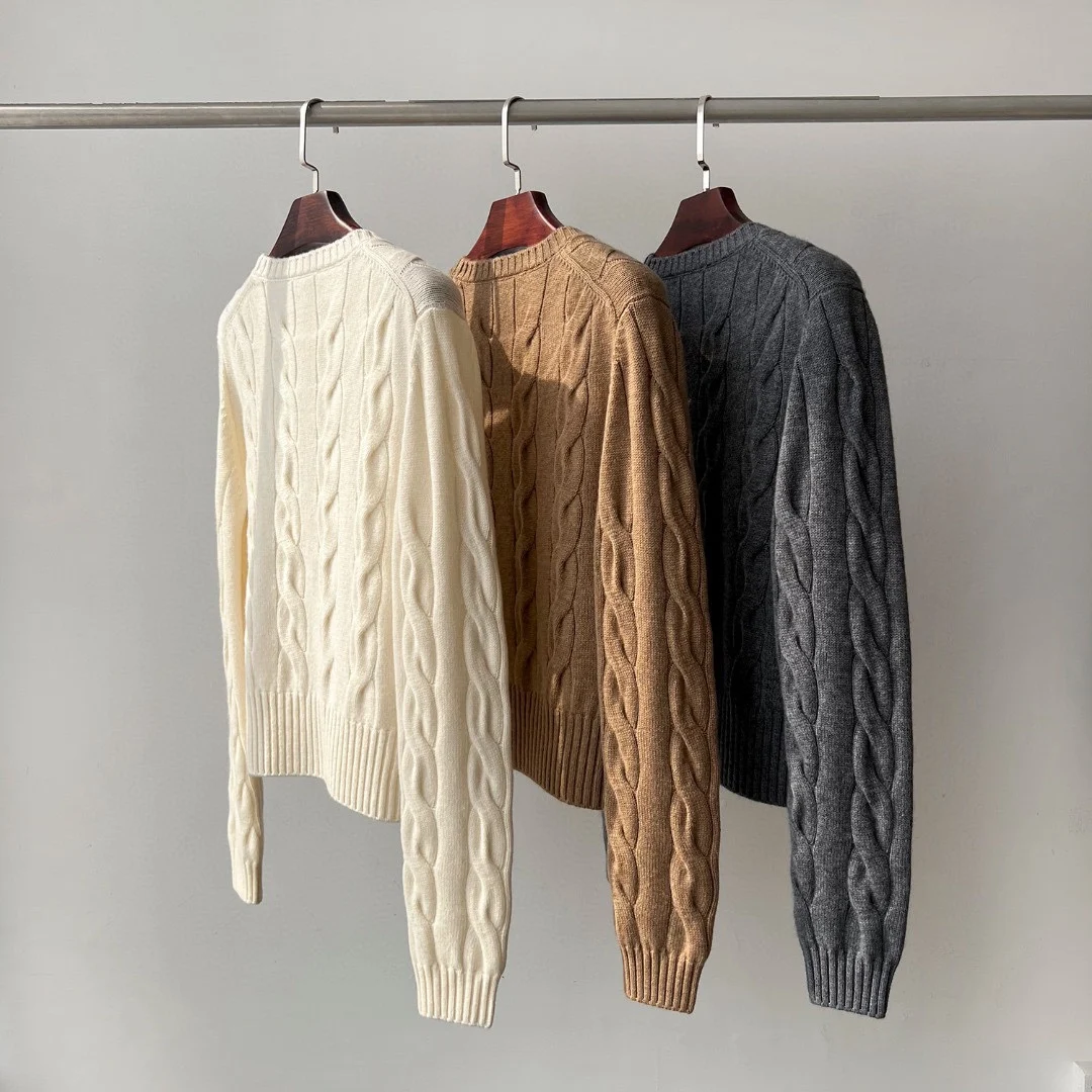 Осенне-зимний новый свитер из чистого кашемира, тяжелый, утолщенный, с круглым вырезом и длинными рукавами, с закрученными цветами в стиле ретро, повседневный теплый свитер