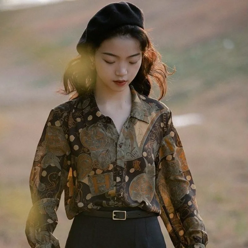 QWEEK Винтажные блузки Уличная одежда Рубашки оверсайз в стиле харадзюку Женские Элегантные топы с длинным рукавом Шикарная одежда в корейском стиле в стиле ретро