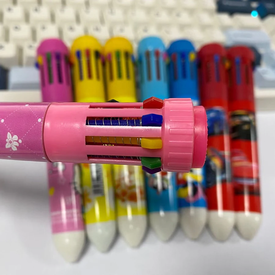 1 шт Многоцветная шариковая ручка Учебные принадлежности Мультяшная Десятицветная ручка Детский подарок цветная ручка