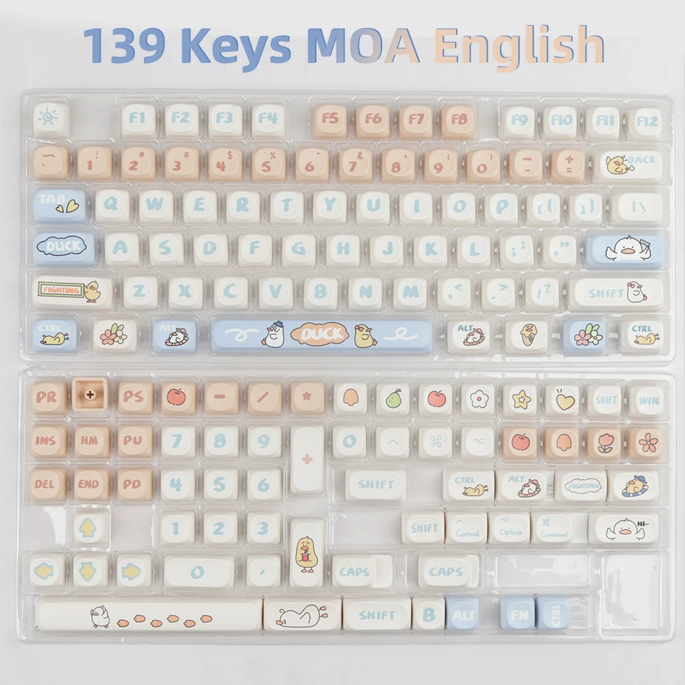 USLION 139 Клавиш MOA Profile Boring Duck Theme Keycaps PBT Термальная Сублимация Красителя Индивидуальные Колпачки для Клавиш для Механической Клавиатуры