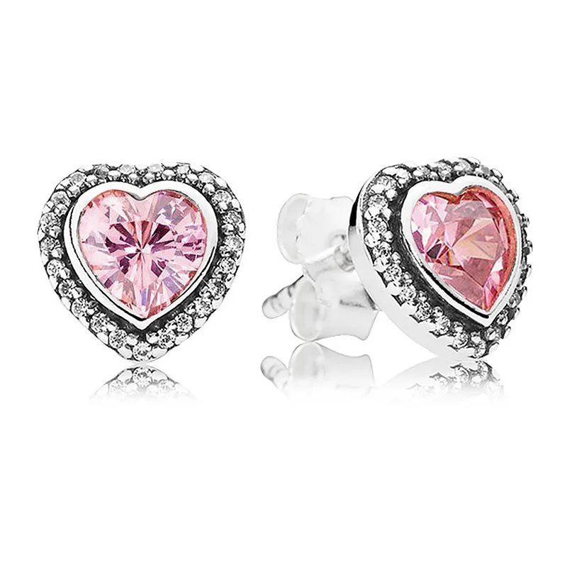 Оригинальная серьга в виде розового сердца из стерлингового серебра 925 пробы с розовым кристаллом Для женщин, модные украшения своими руками