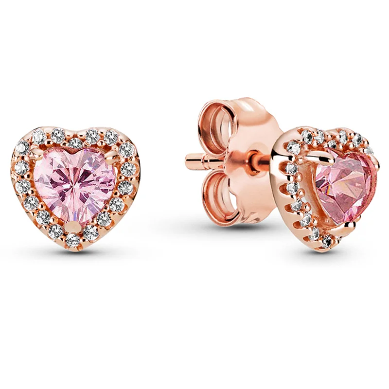 Оригинальная серьга в виде розового сердца из стерлингового серебра 925 пробы с розовым кристаллом Для женщин, модные украшения своими руками