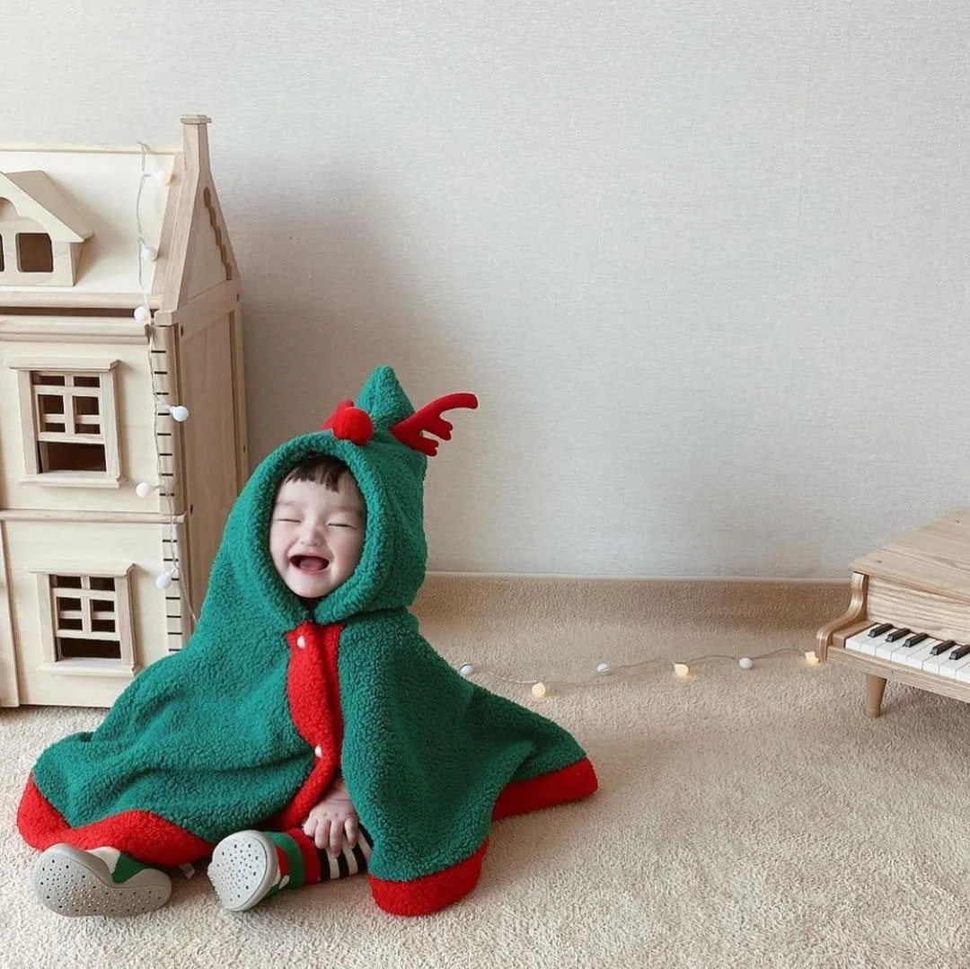 Miniaini Осенне-зимний детский комбинезон в рождественском стиле, брюки и плащ, боди и шляпа для девочек, Хлопчатобумажные леггинсы для мальчиков, детский комбинезон