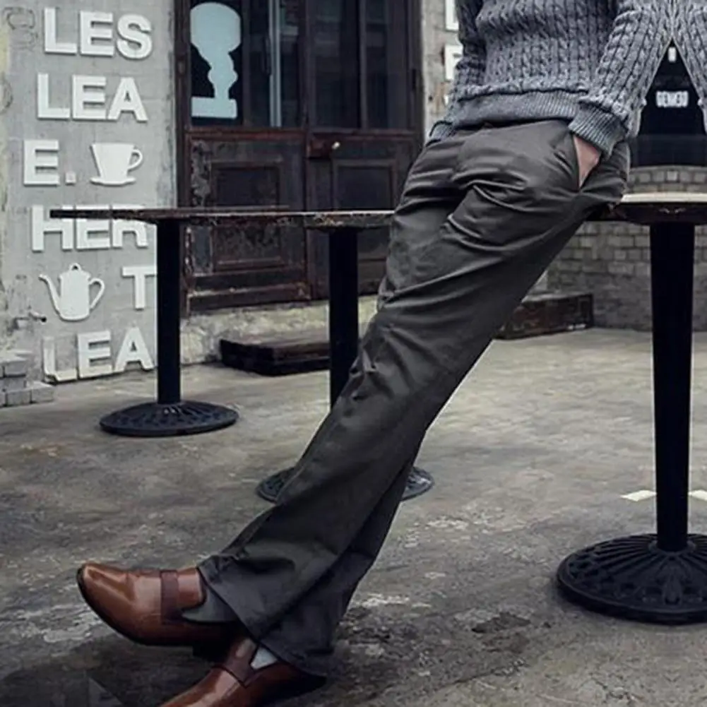 Мягкие брюки Стильные мужские деловые брюки приталенного кроя, дышащие Мягкие брюки средней талии с карманами, застегивающиеся на пуговицы-молнии, Мужские