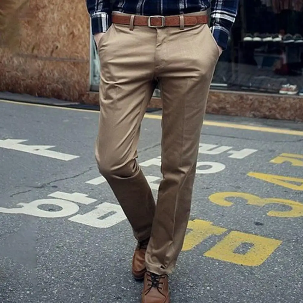 Мягкие брюки Стильные мужские деловые брюки приталенного кроя, дышащие Мягкие брюки средней талии с карманами, застегивающиеся на пуговицы-молнии, Мужские