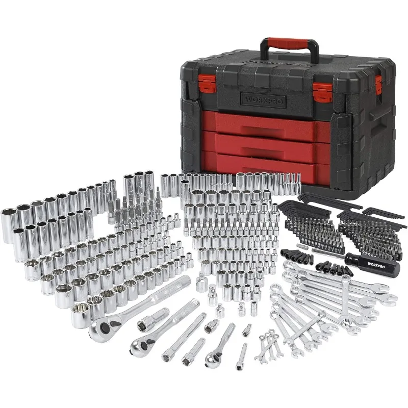 Набор механических инструментов WORKPRO из 450 предметов, универсальный профессиональный набор инструментов с футляром для тяжелых условий эксплуатации.