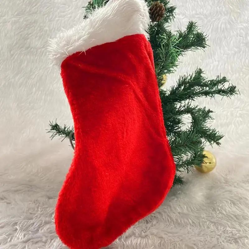 Рождественские чулки 45 см, белые плюшевые манжеты, подвесные носки, Подарочный пакет, украшения для чулок, Сезон декора камина.