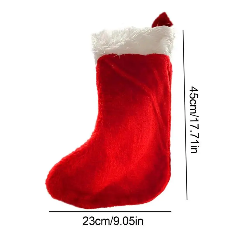 Рождественские чулки 45 см, белые плюшевые манжеты, подвесные носки, Подарочный пакет, украшения для чулок, Сезон декора камина.