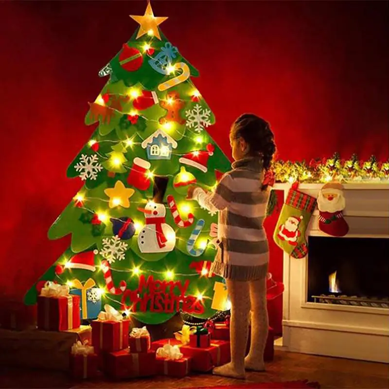 Фетровая Рождественская Елка из нетканого Материала Новая Светодиодная Рождественская елка Рождественский Орнамент Рождественские Подарки Navidad Tree с 3-Метровой Светодиодной Гирляндой