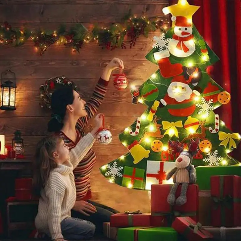 Фетровая Рождественская Елка из нетканого Материала Новая Светодиодная Рождественская елка Рождественский Орнамент Рождественские Подарки Navidad Tree с 3-Метровой Светодиодной Гирляндой