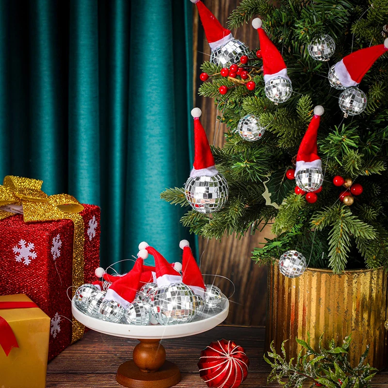 6ШТ Рождественских подвесных шаров-вспышек, Светоотражающие украшения со вспышками-шарами, Гирлянда с мини-шляпами Санта-Клауса, шары-вспышки
