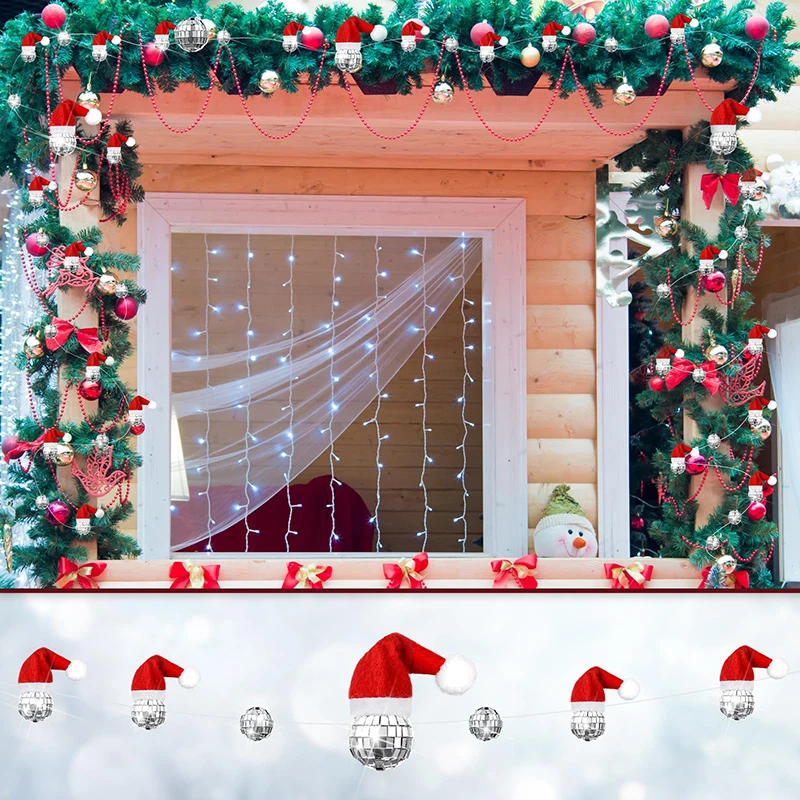 6ШТ Рождественских подвесных шаров-вспышек, Светоотражающие украшения со вспышками-шарами, Гирлянда с мини-шляпами Санта-Клауса, шары-вспышки