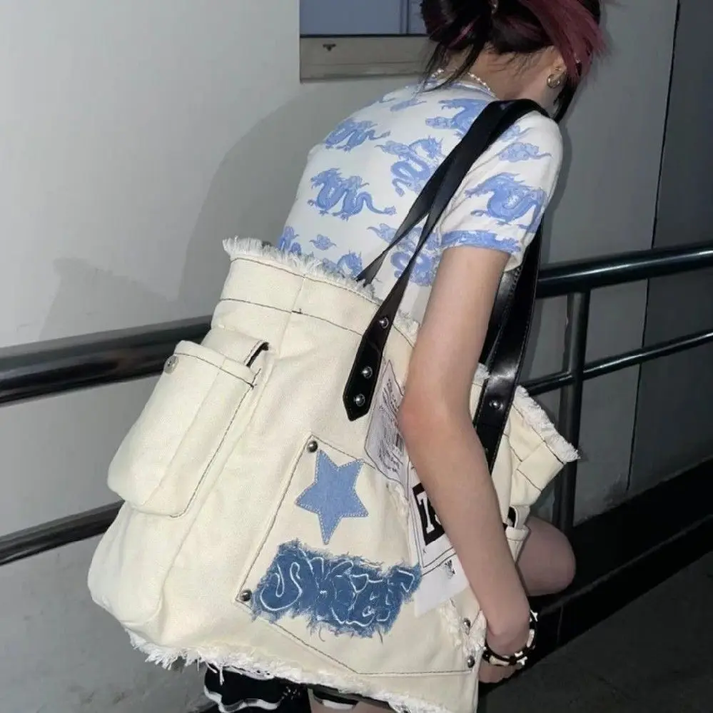 Корейские оригинальные Женские сумки Sweet Cool Star Girls Вместительные Холщовые сумки для пригородных поездок Y2k Японские Студенческие сумки через плечо