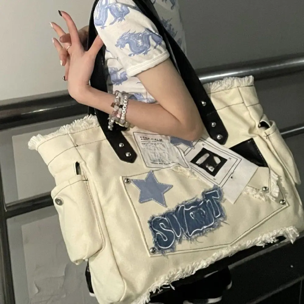 Корейские оригинальные Женские сумки Sweet Cool Star Girls Вместительные Холщовые сумки для пригородных поездок Y2k Японские Студенческие сумки через плечо