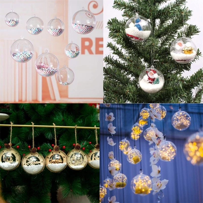 20шт Прозрачных пластиковых наполняемых шариков-украшений для рождественской елки 4-10 см, Рождественские шары, Украшение для елки на Новый год