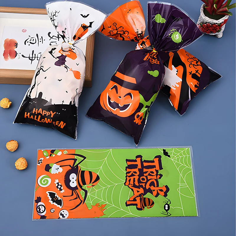 50шт Новый Мешок конфет на Хэллоуин Тыквенные Подарочные пакеты на Хэллоуин Пластиковые Пакеты для упаковки угощений Принадлежности для украшения вечеринки на Хэллоуин