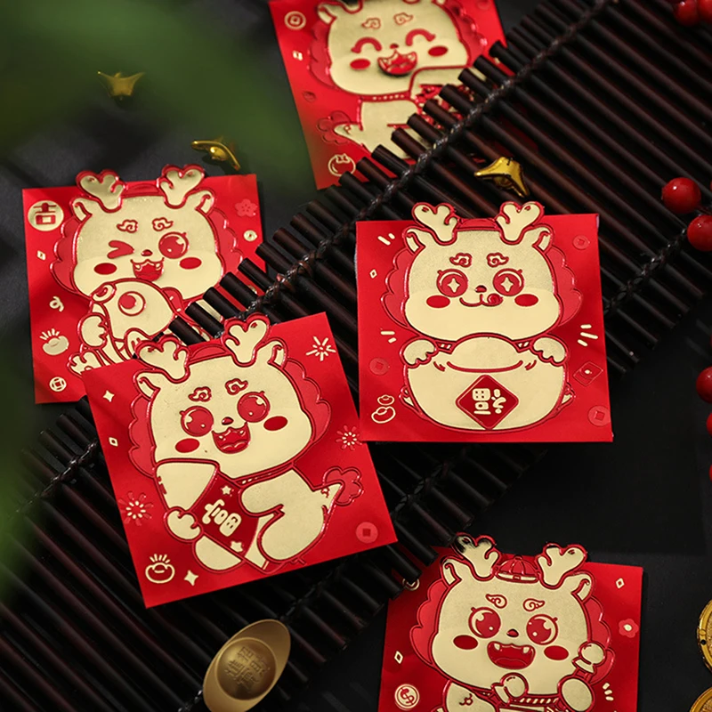 6ШТ китайских красных конвертов Дракон Хунбао Подарочные конверты на Удачу Красный пакет Для Новогоднего Благословения 2024 Год Дракона