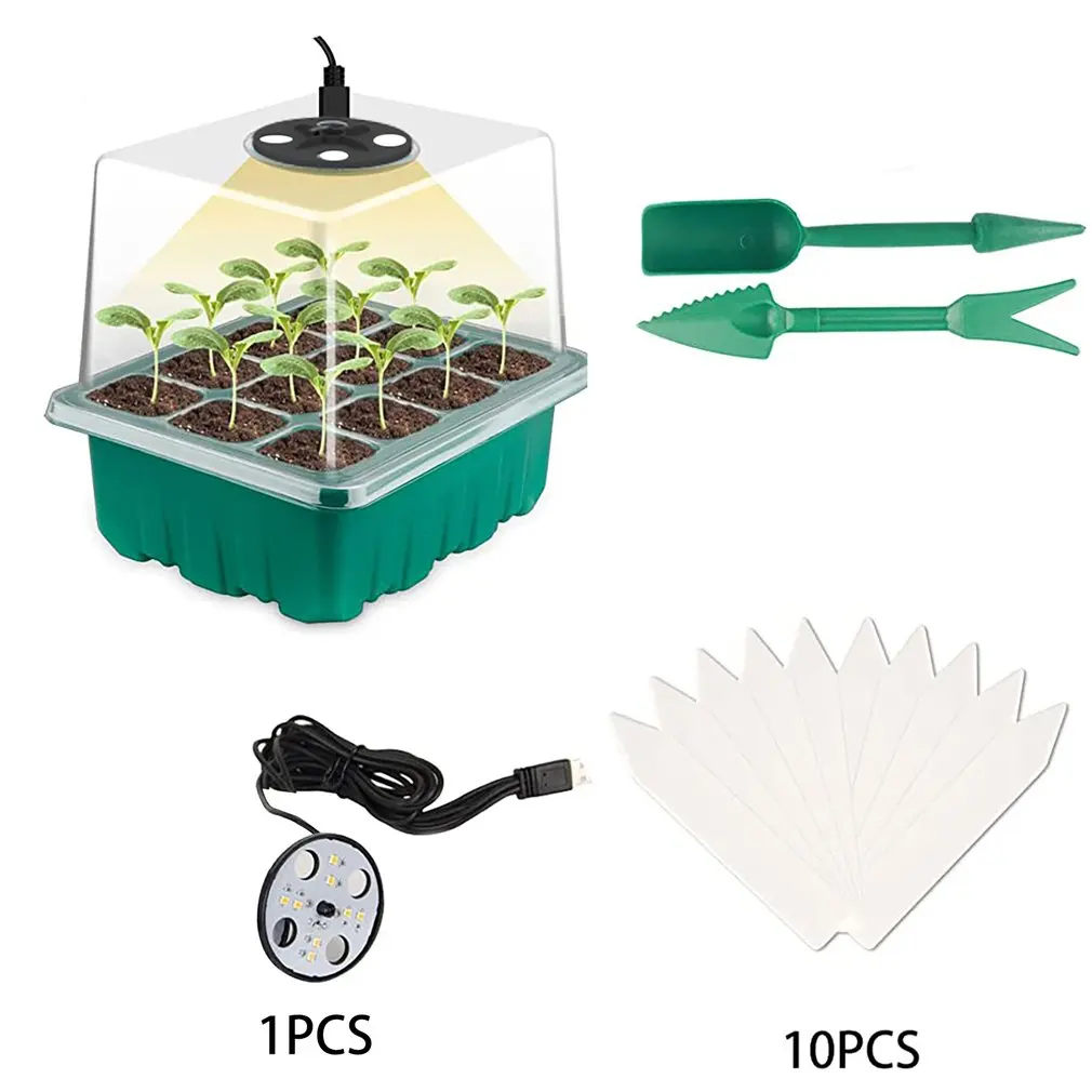 Новая светодиодная лампа для выращивания семян в теплице с 12 решетками, лоток для семян, горшки для семян, стартовый набор для выращивания растений, горшки для семян