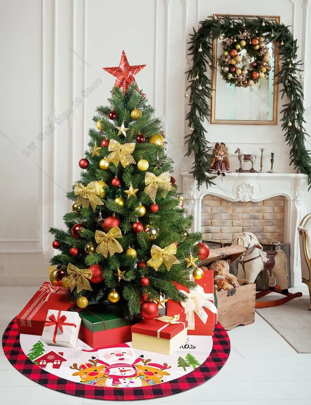 Санта и Лось елка юбка Рождество Буффало плед дома украшения Новый год праздничная вечеринка декор фермерского дома Рождественская елка коврик