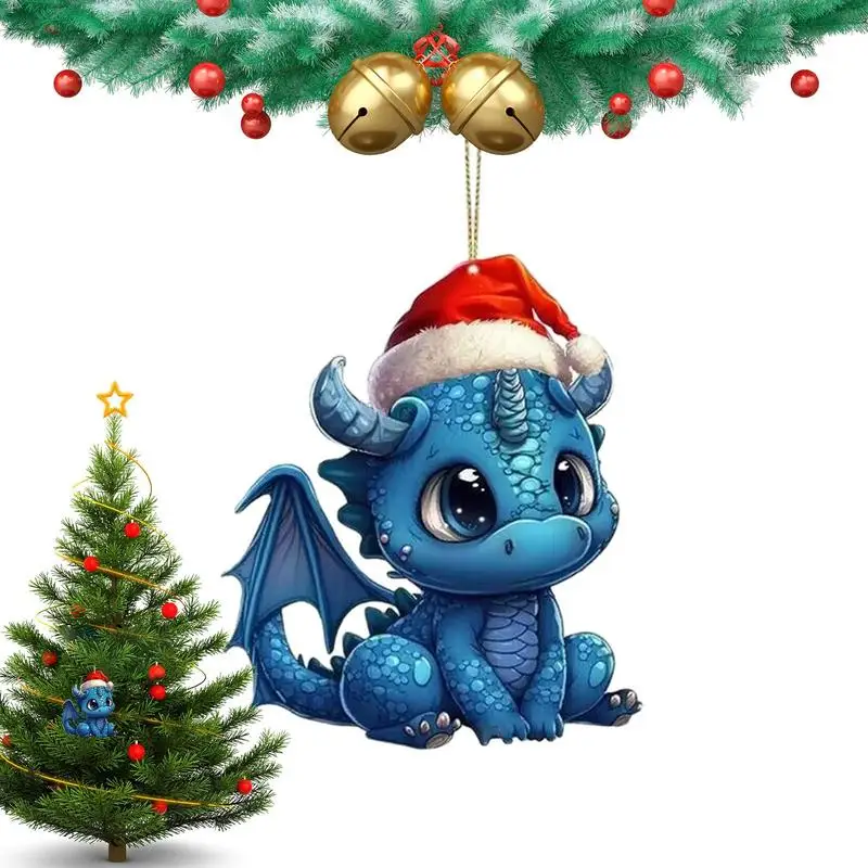 Рождественский декор с динозавром, мультяшный акриловый орнамент в виде животных, подвеска в виде дерева для домашнего офиса с ремешком для украшения заднего вида автомобиля