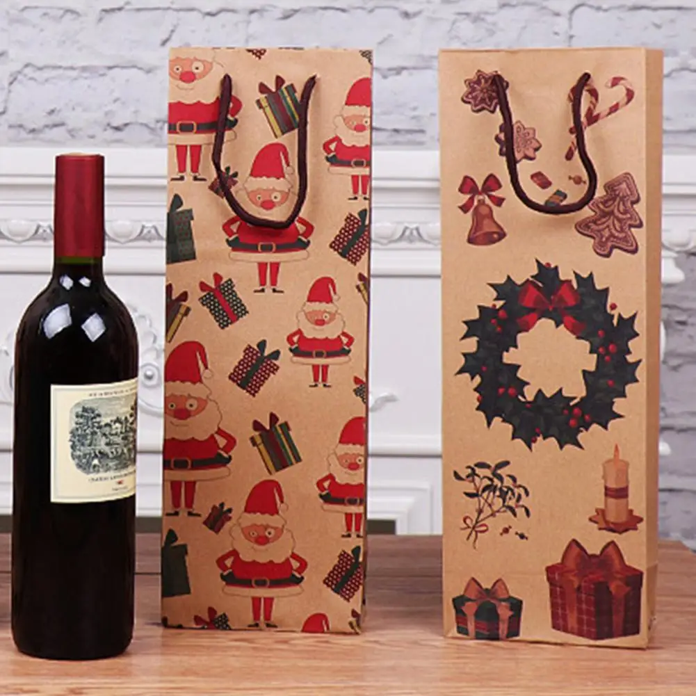 Пакет для красного вина, подарочные пакеты из крафт-бумаги с рождественским принтом, сумки для хранения винных бутылок, хозяйственная сумка, сумки для переноски винных бутылок.