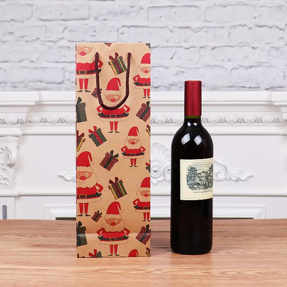 Пакет для красного вина, подарочные пакеты из крафт-бумаги с рождественским принтом, сумки для хранения винных бутылок, хозяйственная сумка, сумки для переноски винных бутылок.