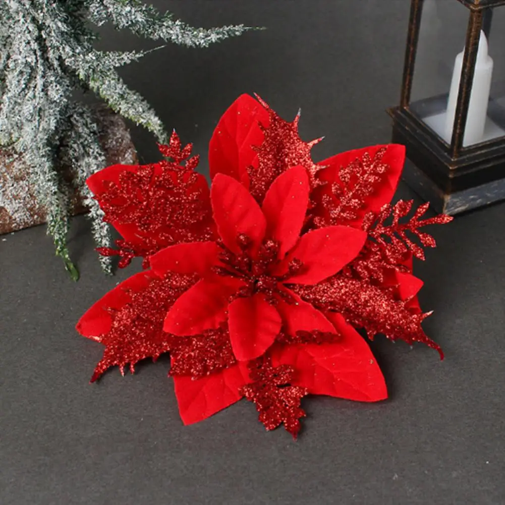 Блестящий Рождественский цветок, долговечные рождественские украшения, сверкающие рождественские украшения из искусственных цветов, блестки на Рождество