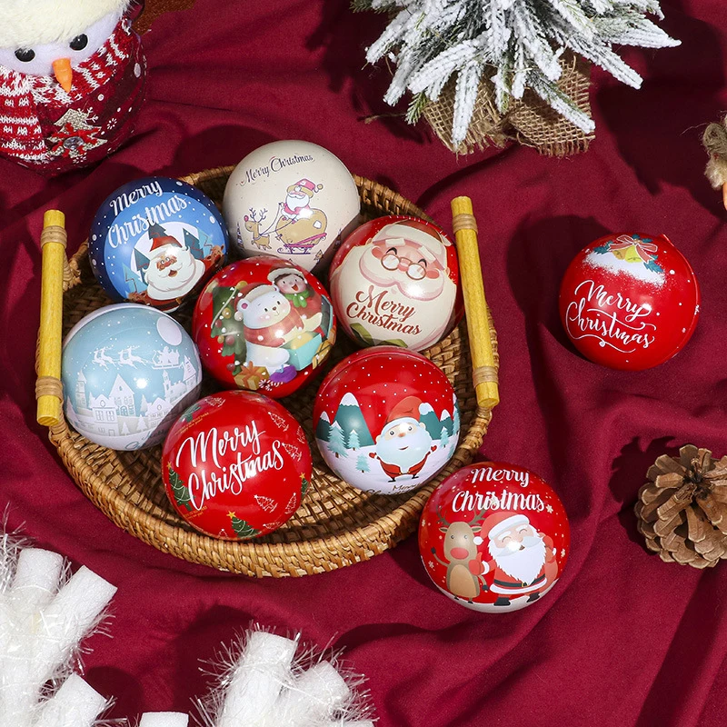 Рождественская коробка для круглых шариков, Жестяная коробка для конфет, Украшения для Рождественской елки, Банка для конфет, Рождественская елка, Подвесные шарики, Банки для конфет, Подарок для детей